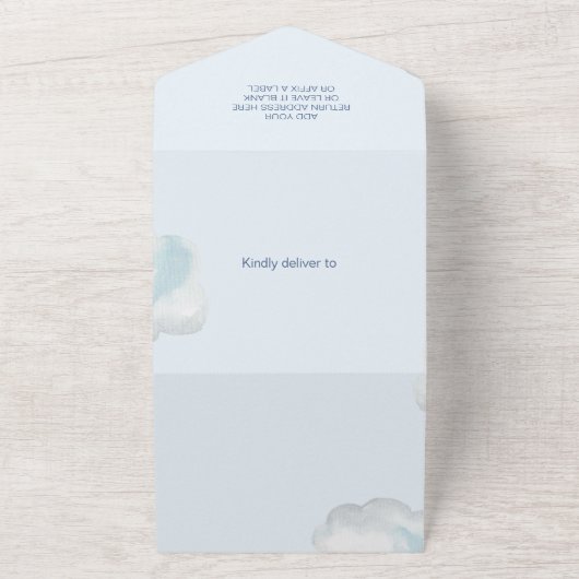 Waterverf blauwe draak Baby shower All In One Uitnodiging (Buitenkant)