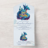 Waterverf blauwe draak Baby shower All In One Uitnodiging (Binnen)