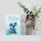 Waterverf blauwe draak Baby shower Bedankkaart (Staand voorkant)