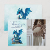 Waterverf blauwe draak Baby shower Bedankkaart (Voorkant / Achterkant)