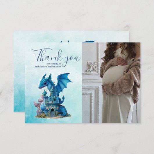 Waterverf blauwe draak Baby shower Bedankkaart (Voorkant / Achterkant)