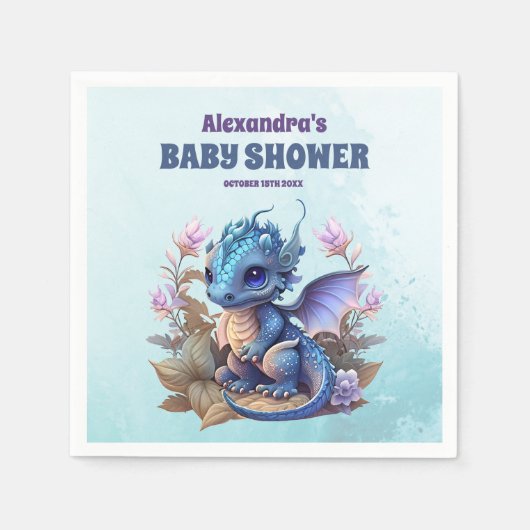 Waterverf blauwe draak Baby shower Servet (Voorkant)
