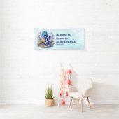 Waterverf blauwe draak Baby shower Spandoek (Insitu)