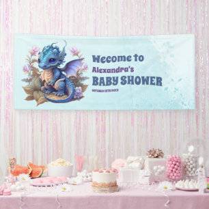 Waterverf blauwe draak Baby shower Spandoek