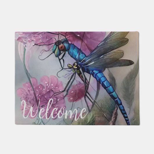 Waterverf Blauwe Dragonfly, personaliseren Deurmat (Voorkant)