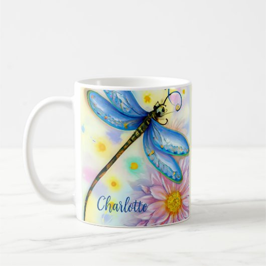 Waterverf Blauwe Dragonfly, personaliseren Koffiemok (Links)