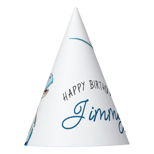 Waterverf Blauwe Drie Rex Dinosaurus Verjaardag Feesthoedjes (Voorkant)