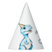 Waterverf Blauwe Drie Rex Dinosaurus Verjaardag Feesthoedjes (Links)