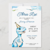 Waterverf Blauwe Drie Rex Dinosaurus Verjaardag Kaart (Voorkant)