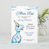 Waterverf Blauwe Drie Rex Dinosaurus Verjaardag Kaart (Staand voorkant)