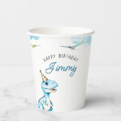 Waterverf Blauwe Drie Rex Dinosaurus Verjaardag Papieren Bekers (Achterkant)