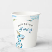 Waterverf Blauwe Drie Rex Dinosaurus Verjaardag Papieren Bekers (Voorkant)