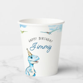 Waterverf Blauwe Drie Rex Dinosaurus Verjaardag Papieren Bekers