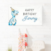 Waterverf Blauwe Drie Rex Dinosaurus Verjaardag Spandoek (Insitu)