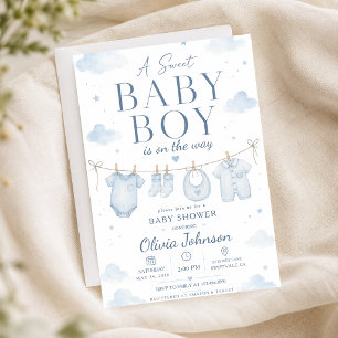 Waterverf Blauwe Elegante Baby Boy Shower 'Een Zoe Kaart