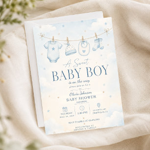 Waterverf Blauwe Elegante Baby Boy Shower 'Een Zoe Kaart
