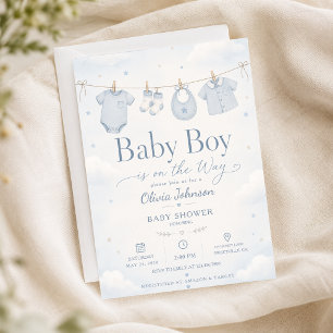 Waterverf Blauwe Elegante Baby Boy Shower 'Een Zoe Kaart