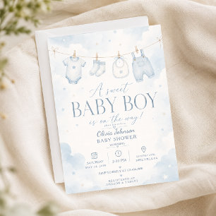 Waterverf Blauwe Elegante Baby Boy Shower 'Een Zoe Kaart