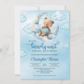 Waterverf blauwe en bruine teddybeer boven de maan kaart (Voorkant)