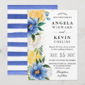 Waterverf Blauwe en Gele Bloemen Bruiloft Kaart (Voorkant / Achterkant)