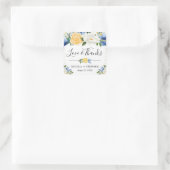 Waterverf Blauwe en Gele Bloemen Bruiloft Vierkante Sticker (Tas)