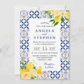 Waterverf Blauwe en Gele Citroenen Lijst Bruiloft Kaart (Voorkant)