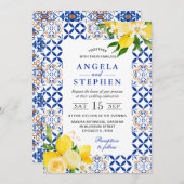 Waterverf Blauwe en Gele Citroenen Lijst Bruiloft Kaart (Voorkant / Achterkant)