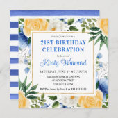 Waterverf Blauwe en Gele Zomerbloemen Verjaardag Kaart (Voorkant / Achterkant)