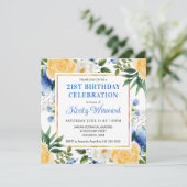 Waterverf Blauwe en Gele Zomerbloemen Verjaardag Kaart (Staand voorkant)