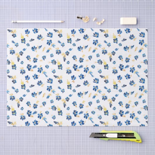 Waterverf blauwe en goudbloem tissuepapier (Craft)