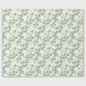 Waterverf Blauwe en Groene Bloemen op Wit Cadeaupapier (Vlak)