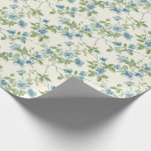 Waterverf Blauwe en Groene Bloemen op Wit Cadeaupapier (Hoek)