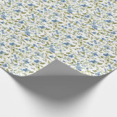 Waterverf Blauwe en Groene Bloemen op Wit Cadeaupapier (Hoek)