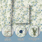 Waterverf Blauwe en Groene Bloemen op Wit Cadeaupapier