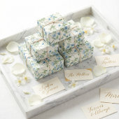 Waterverf Blauwe en Groene Bloemen op Wit Cadeaupapier