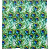 Waterverf Blauwe en Groene Pauw Veren Collage Douchegordijn (Voorkant)