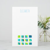 waterverf blauwe en groene vierkanten briefpapier (Staand voorkant)