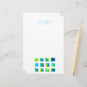 waterverf blauwe en groene vierkanten briefpapier