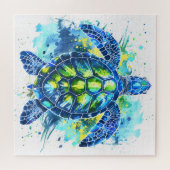 Waterverf Blauwe en Groene Zee Schildpad Legpuzzel (Horizontaal)