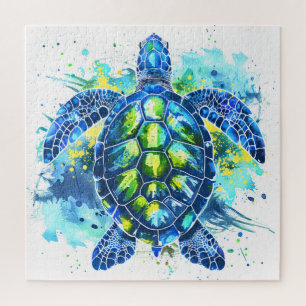 Waterverf Blauwe en Groene Zee Schildpad Legpuzzel