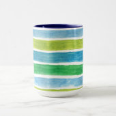 Waterverf Blauwe en groene Zee Stripes Mok (Midden)
