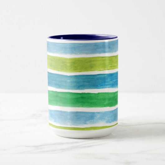 Waterverf Blauwe en groene Zee Stripes Mok (Midden)