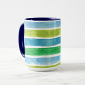 Waterverf Blauwe en groene Zee Stripes Mok (Voorkant links)