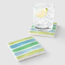 Waterverf Blauwe en groene Zee Stripes