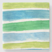 Waterverf Blauwe en groene Zee Stripes Stenen Onderzetter (Voorkant)