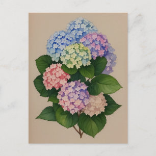 Waterverf Blauwe en Paarse Hydrangea Flower Briefkaart