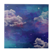 Waterverf Blauwe en Paarse Sterrennacht Sky