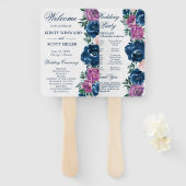 Waterverf Blauwe en Paarse zomerbloemen bruiloft Handwaaier (Voorkant en achterkant)