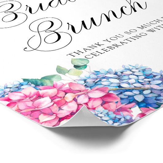 Waterverf Blauwe en Roze Hydrangeas Bruids Brunch Poster (Hoek)