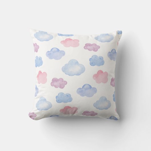 Waterverf blauwe en roze wolken. Cute baby patroon Kussen (Voorkant)